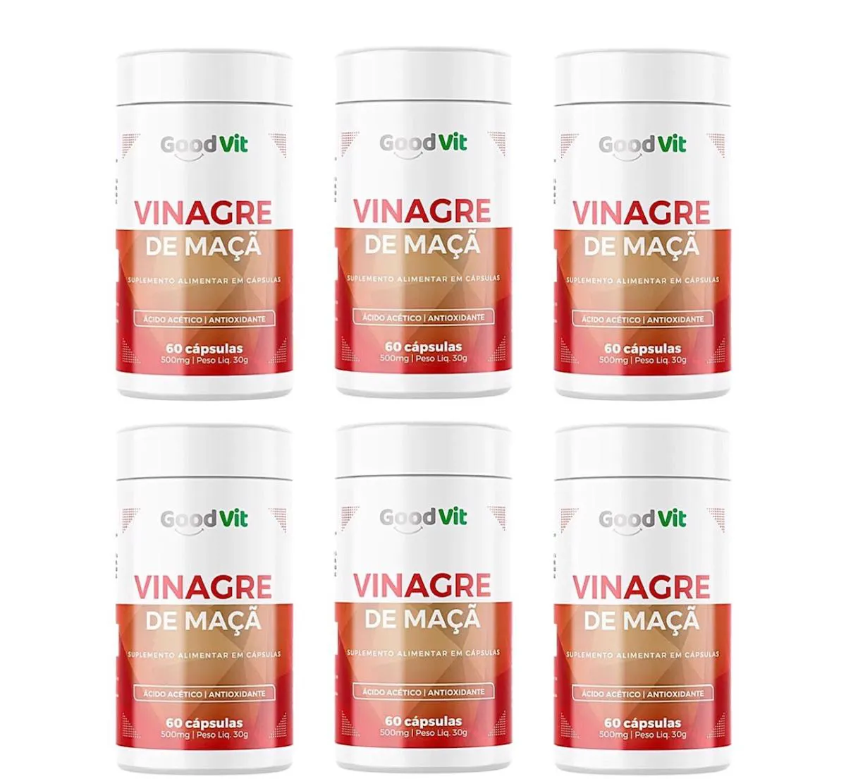 Kit 6 Vinagre De Maçã Ácido Acético 60 Capsulas - Good Vit