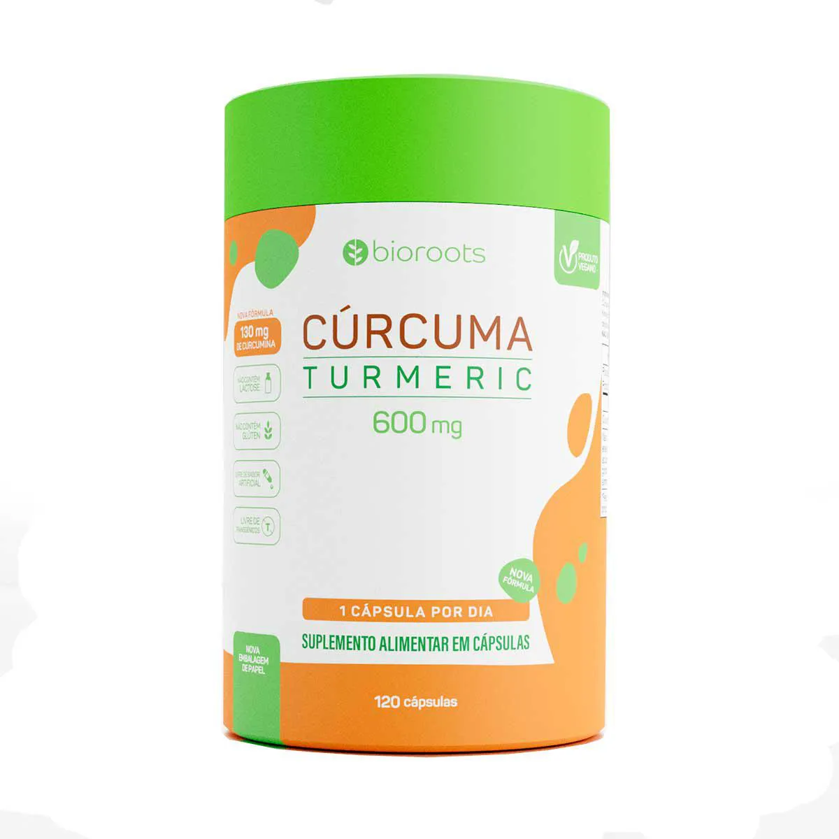 Suplemento Nutricional Cúrcuma Turmeric 600mg Bioroots 100% natural com 120 cápsulas