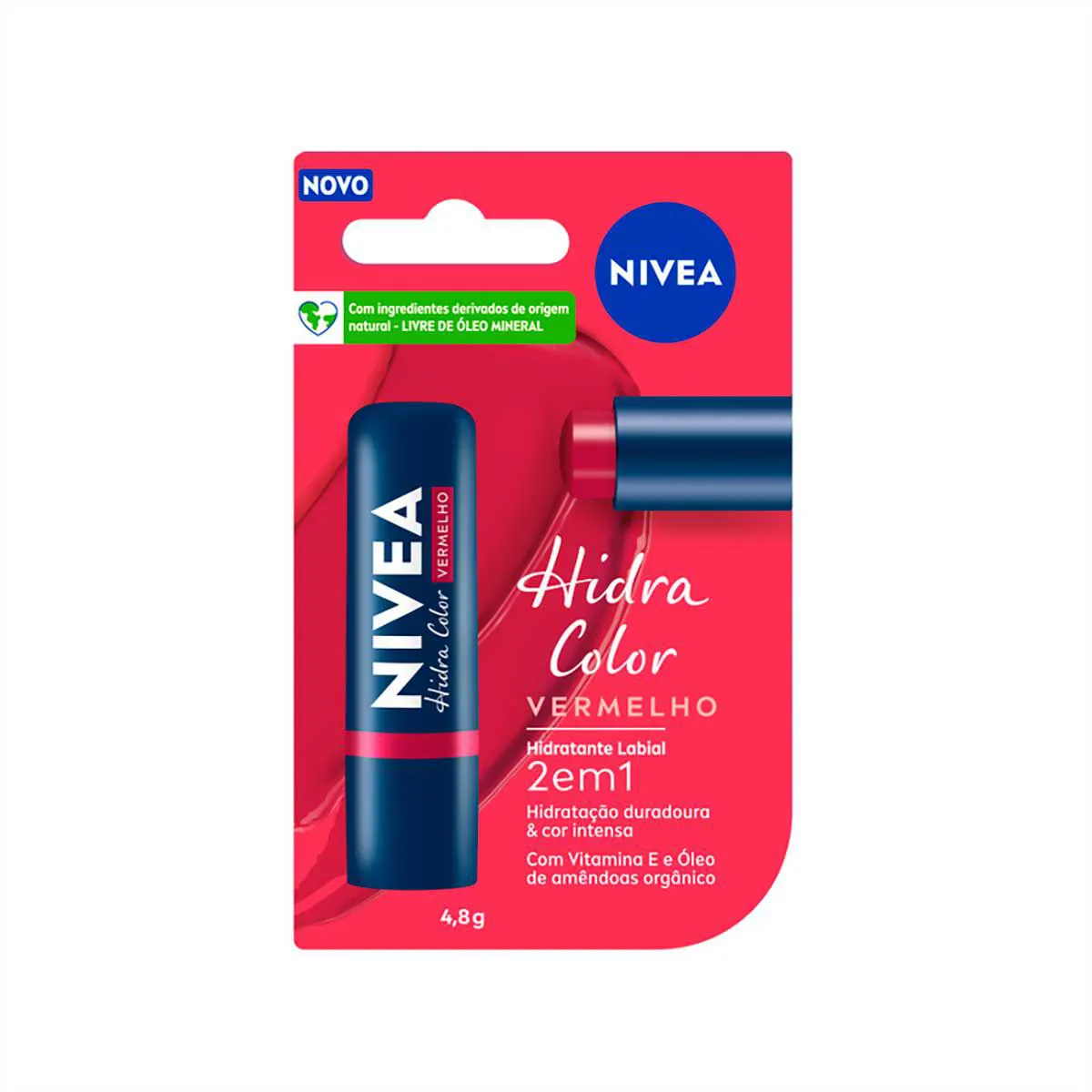 Hidratante Labial Nivea Hidra Color 2 em 1 Vermelho 4,8g