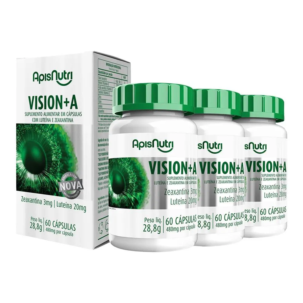 Kit 3 Vision+A Zeaxantina e Luteína 480mg 60 Cápsulas Apisnutri