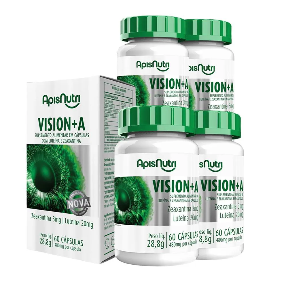 Kit 4 Vision+A Zeaxantina e Luteína 480mg 60 Cápsulas Apisnutri