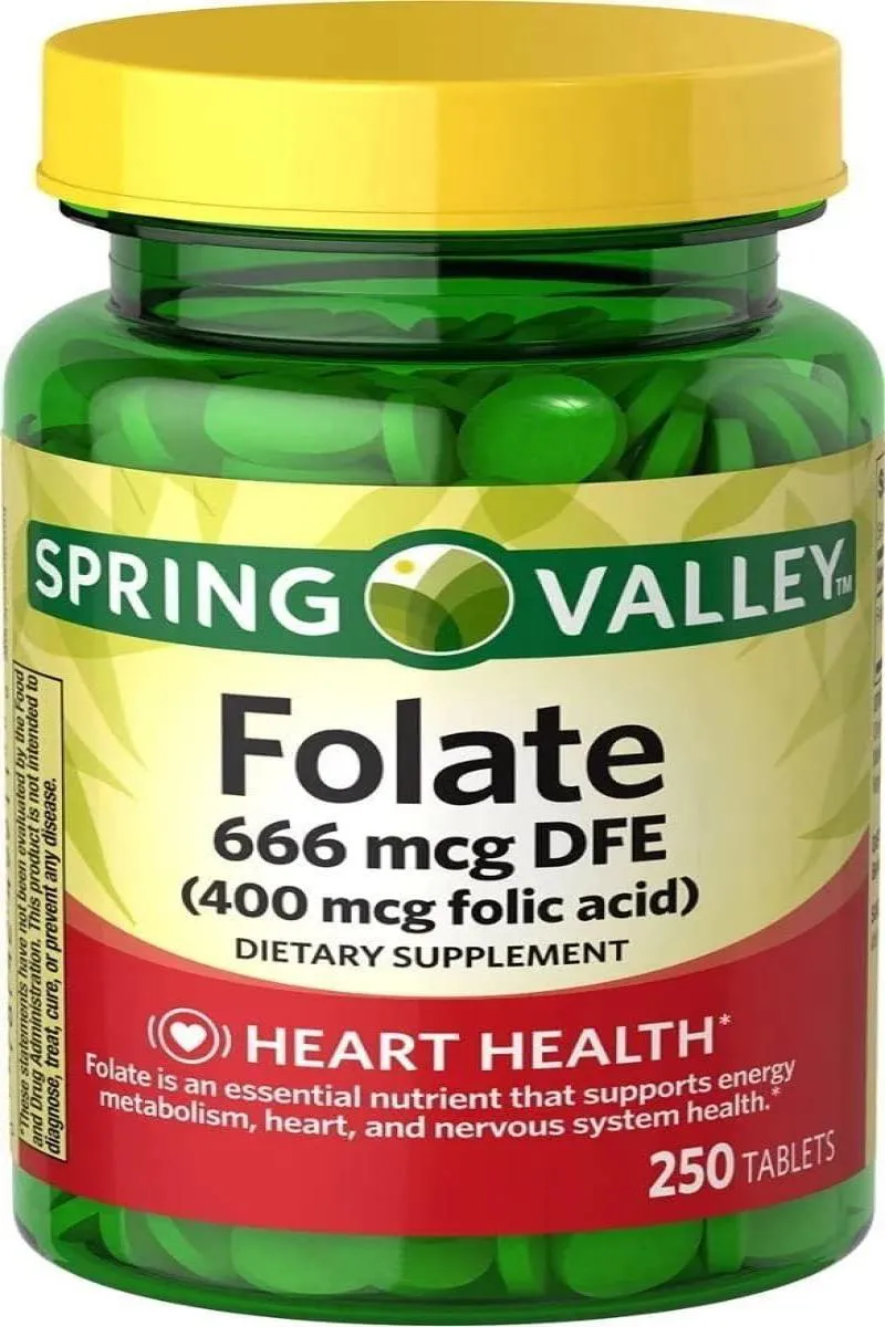 Folate Dietary Supplement Tablets, 400 Mcg, 250 tablets - Spring Valley