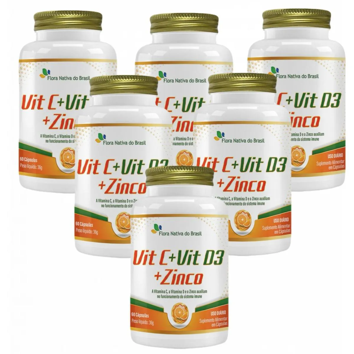 6x Vitamina C- Vitamina D3- Zinco- 60 Cápsulas- Flora Nativa