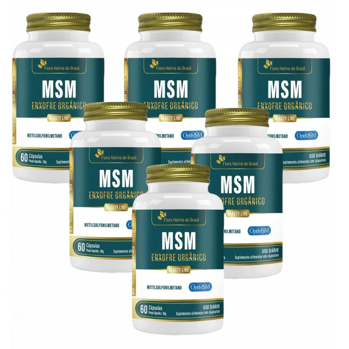 6x MSM Enxofre Orgânico + Vitamina C- 60 Cáps.- Flora Nativa