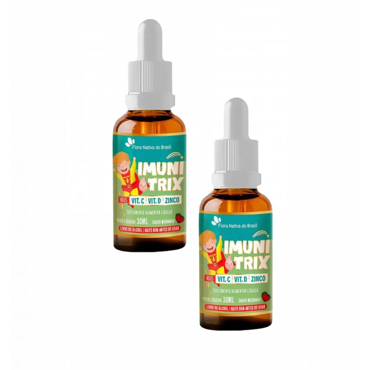 2x Imunitrix- Vitamina C- Vitamina D- Zinco- 30ml- Morango