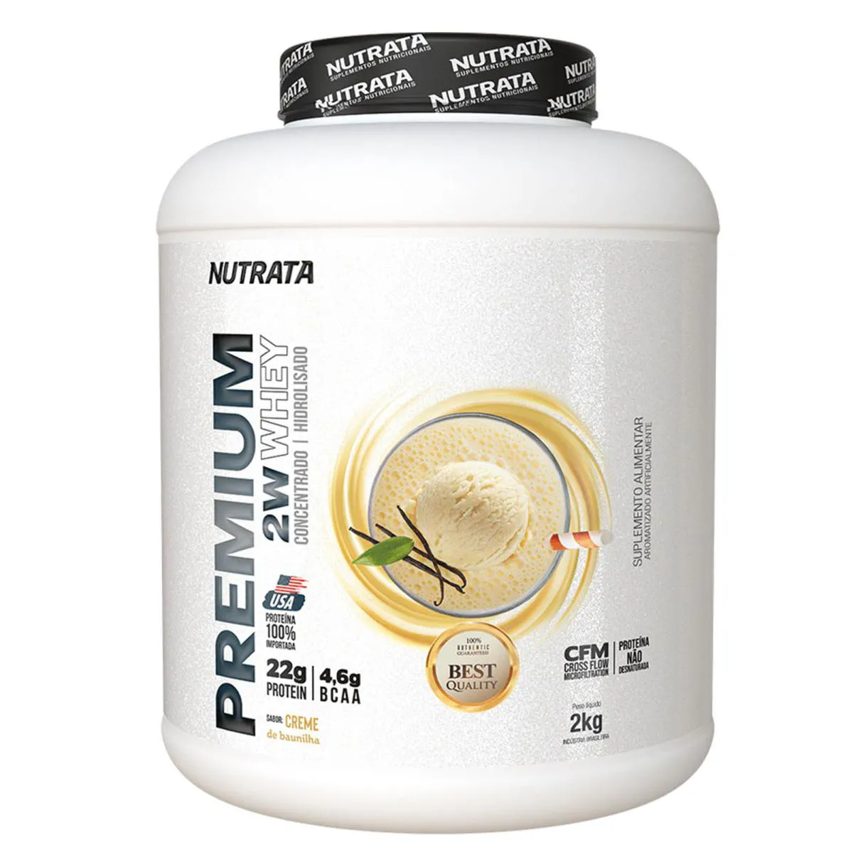 Whey Premium Proteína Concentrado + Hidrolisado Sabor Creme de Baunilha 2kg - Nutrata