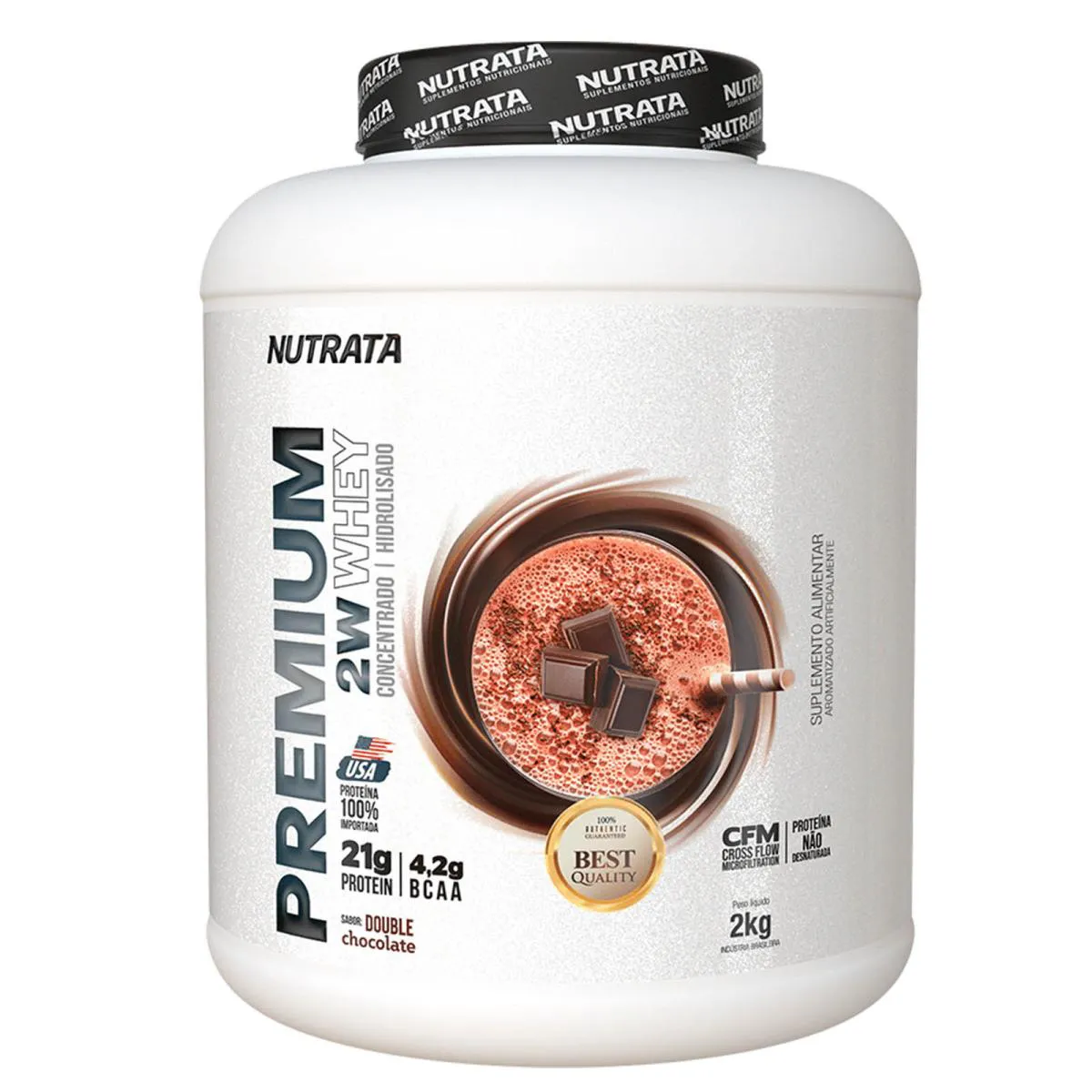 Whey Premium Proteína Concentrado + Hidrolisado Sabor Duplo Chocolate 2kg - Nutrata