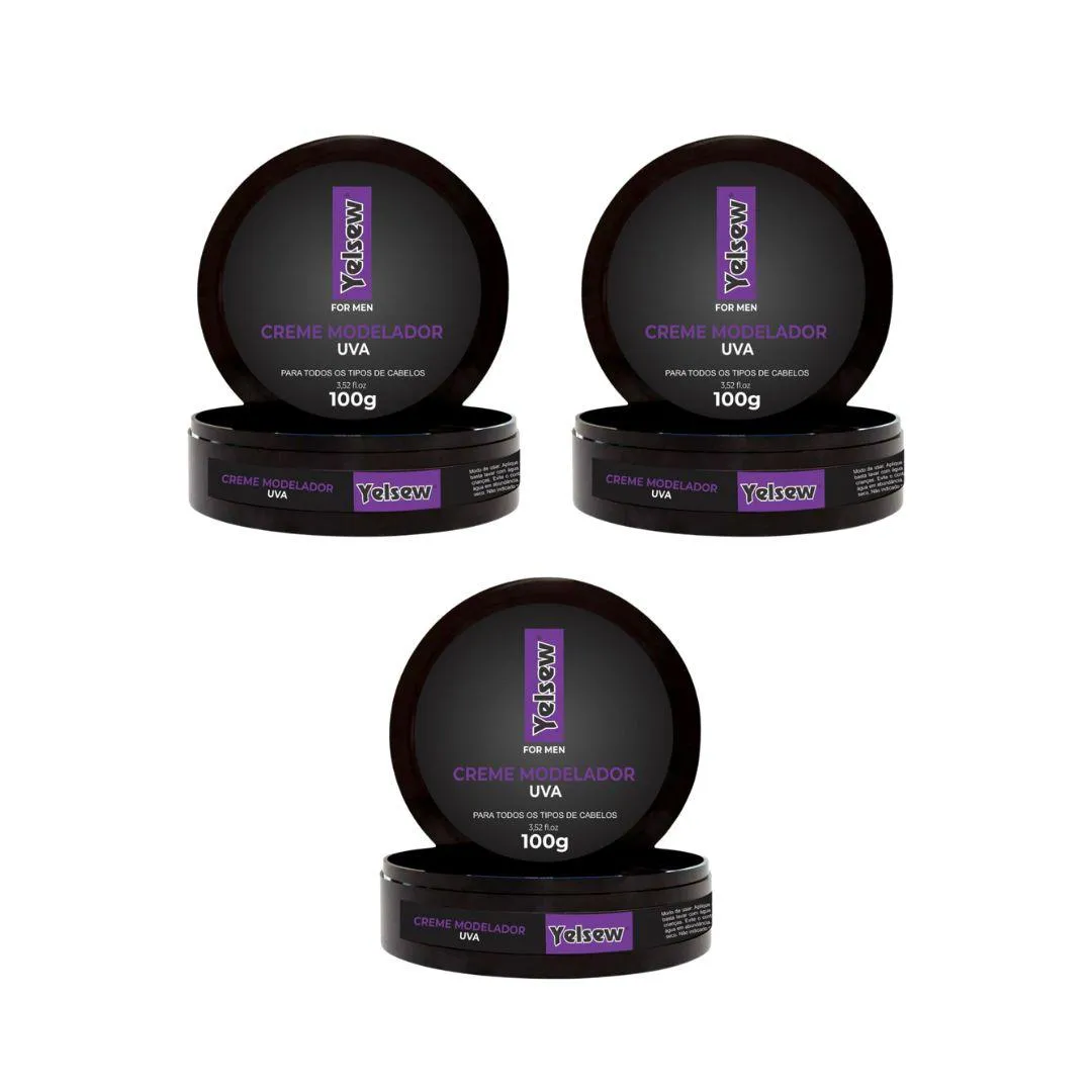 Creme Modelador Capílar Yelsew Uva 100g - Kit C/ 3un