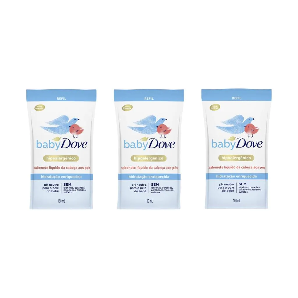 Sabonete Líquido Dove Baby Refil 180ml Hidra Enriquecida-3un