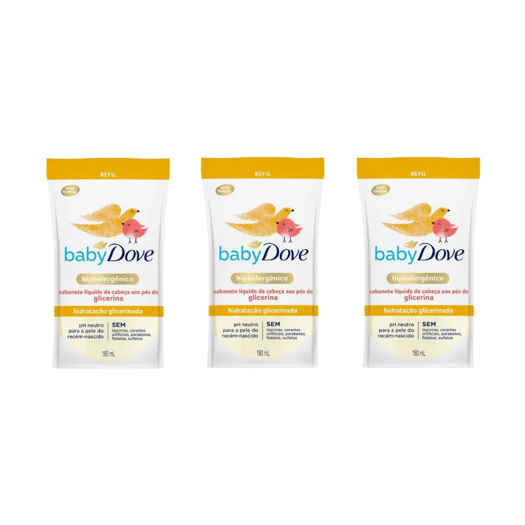Sabonete Líquido Dove Baby Refil 180ml Hidrata Glicerina-3un