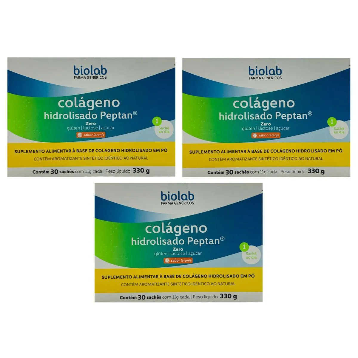 3 Caixas Colágeno Hidrolisado Peptan 30 Saches Laranja Biolab