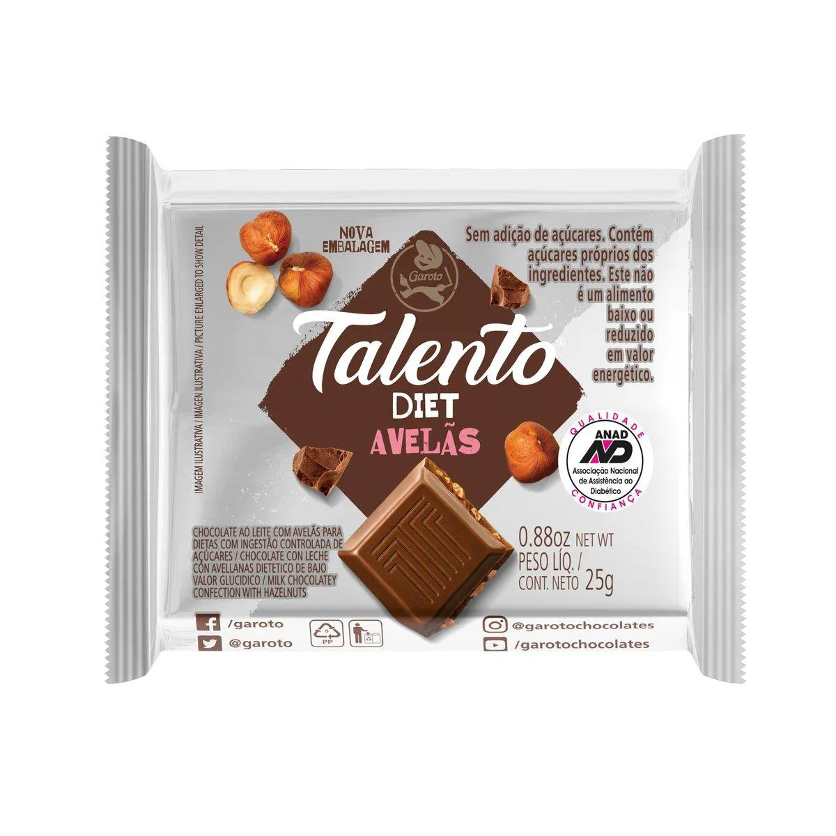 Talento Tablete Diet Avelãs 25g