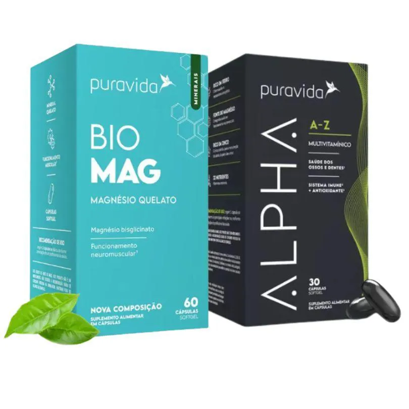 Kit Bio Mag - 60 Caps + Multivitamínico Alpha A-Z - 30 Caps - Pura Vida