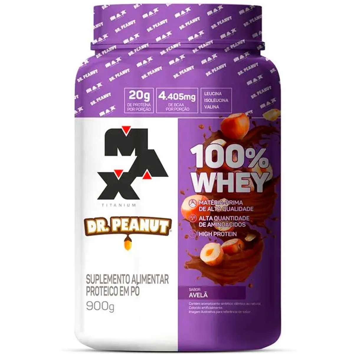100% Whey Dr. Peanut - (900g) - Max Titanium Avelã
