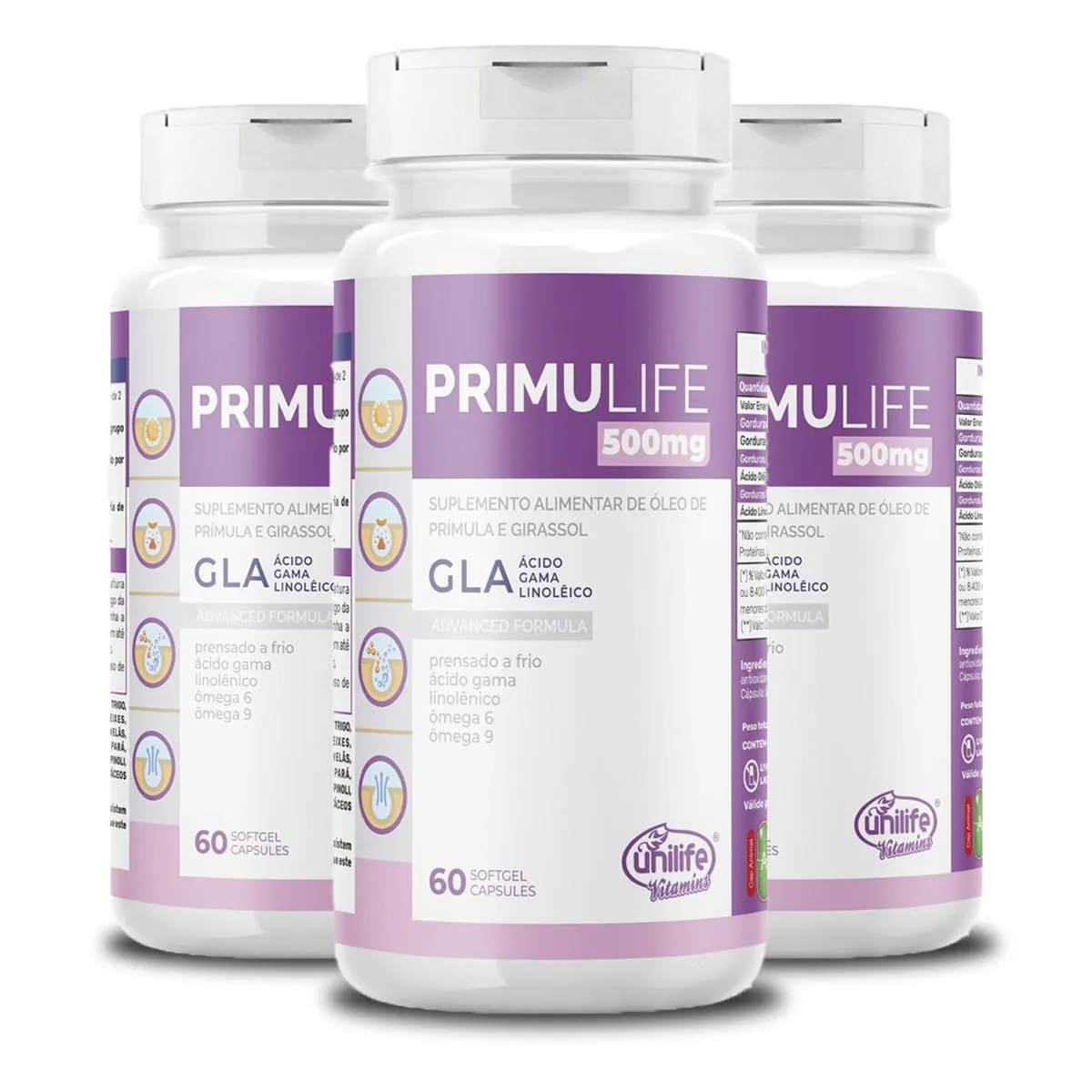 Kit 3 Óleo de Prímula Primulife Unilife 60 Cápsulas
