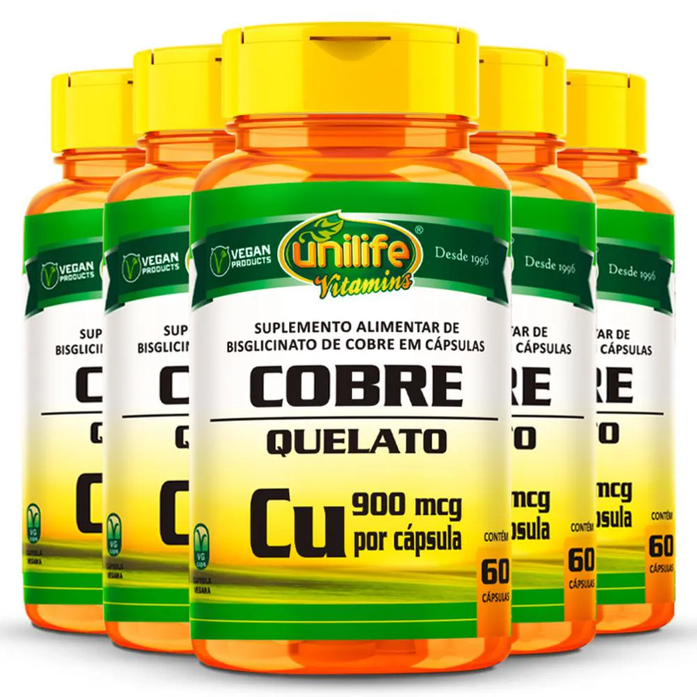 Kit 5 Cobre Quelato Unilife 60 cápsulas