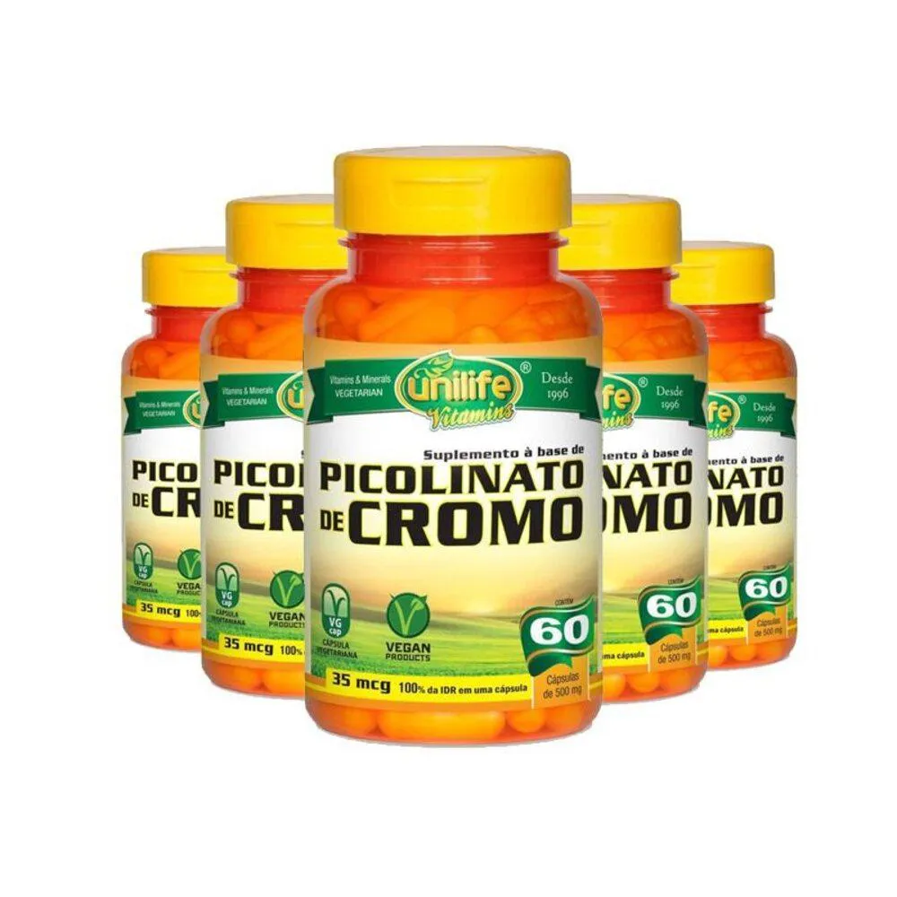 Kit 5 Picolinato de Cromo Unilife 60 cápsulas