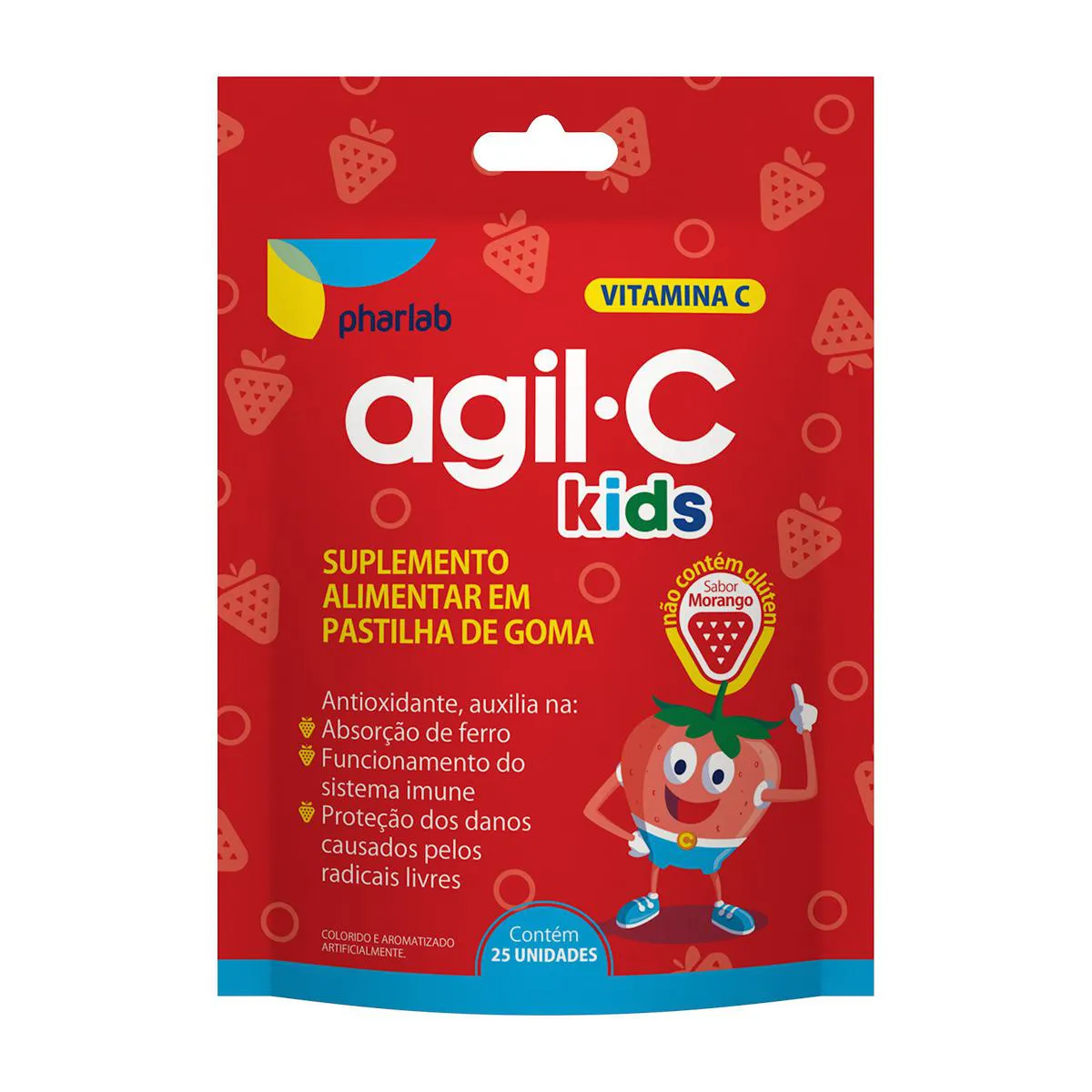 Agil-C Kids 30mg Morango Envelope 25 Pastilhas de Goma