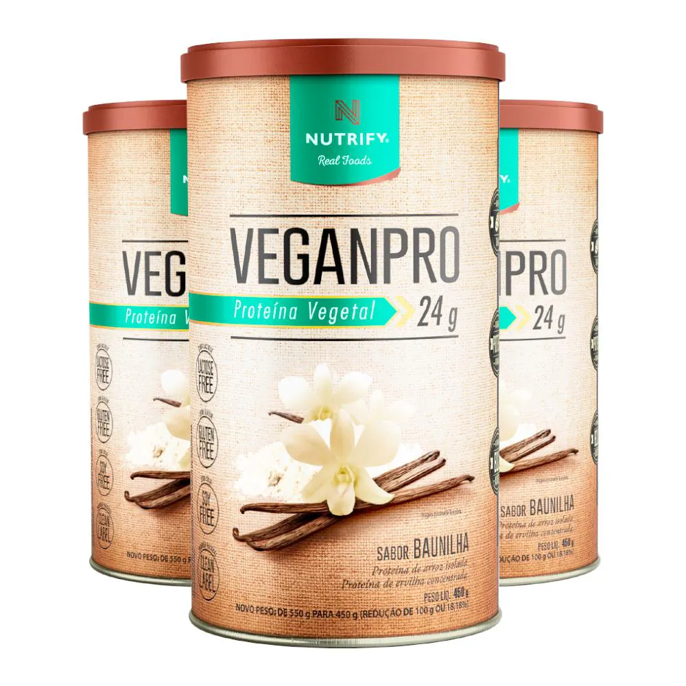 Kit 3 Veganpro Proteína Vegetal Baunilha Nutrify 450g