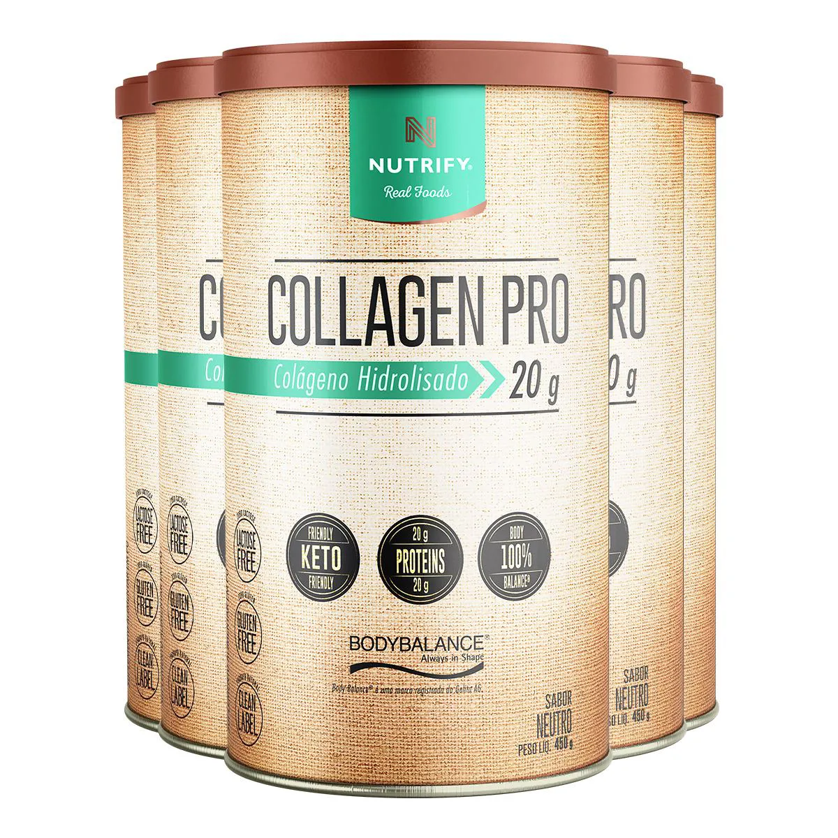 Kit 5 Collagen Pro Colágeno Hidrolisado Neutro Nutrify 450g