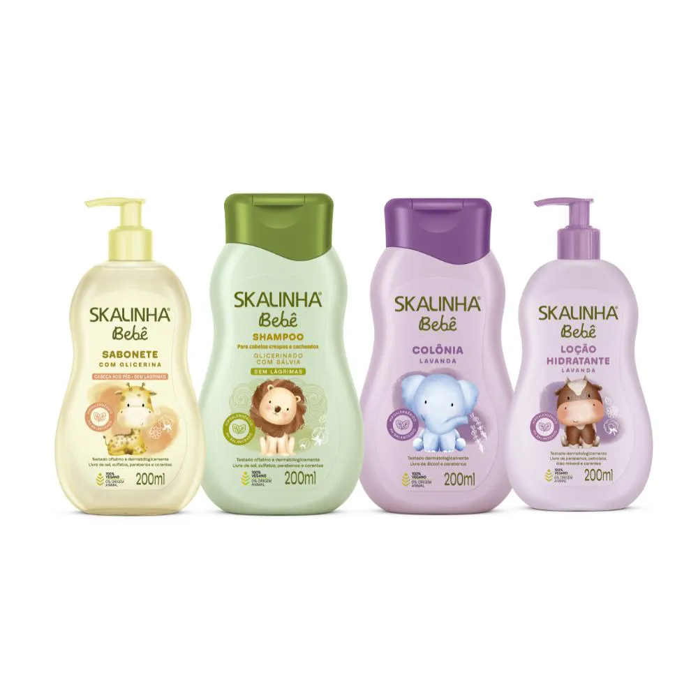 Kit Shampoo Sabonete Colônia Loção Bebê Cachinhos Skalinha