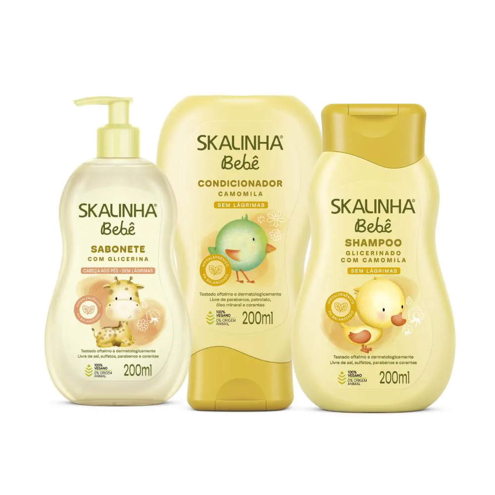 Kit Shampoo Condicionador E Sabonete Bebê Infantil Skalinha