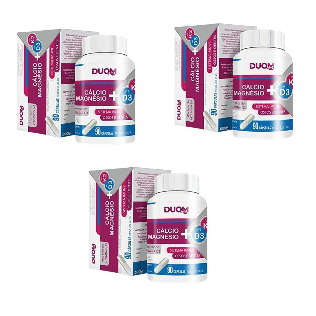 Kit 3un Suplemento Cálcio Magnésio+ D3 e K2 90Cps - Duom