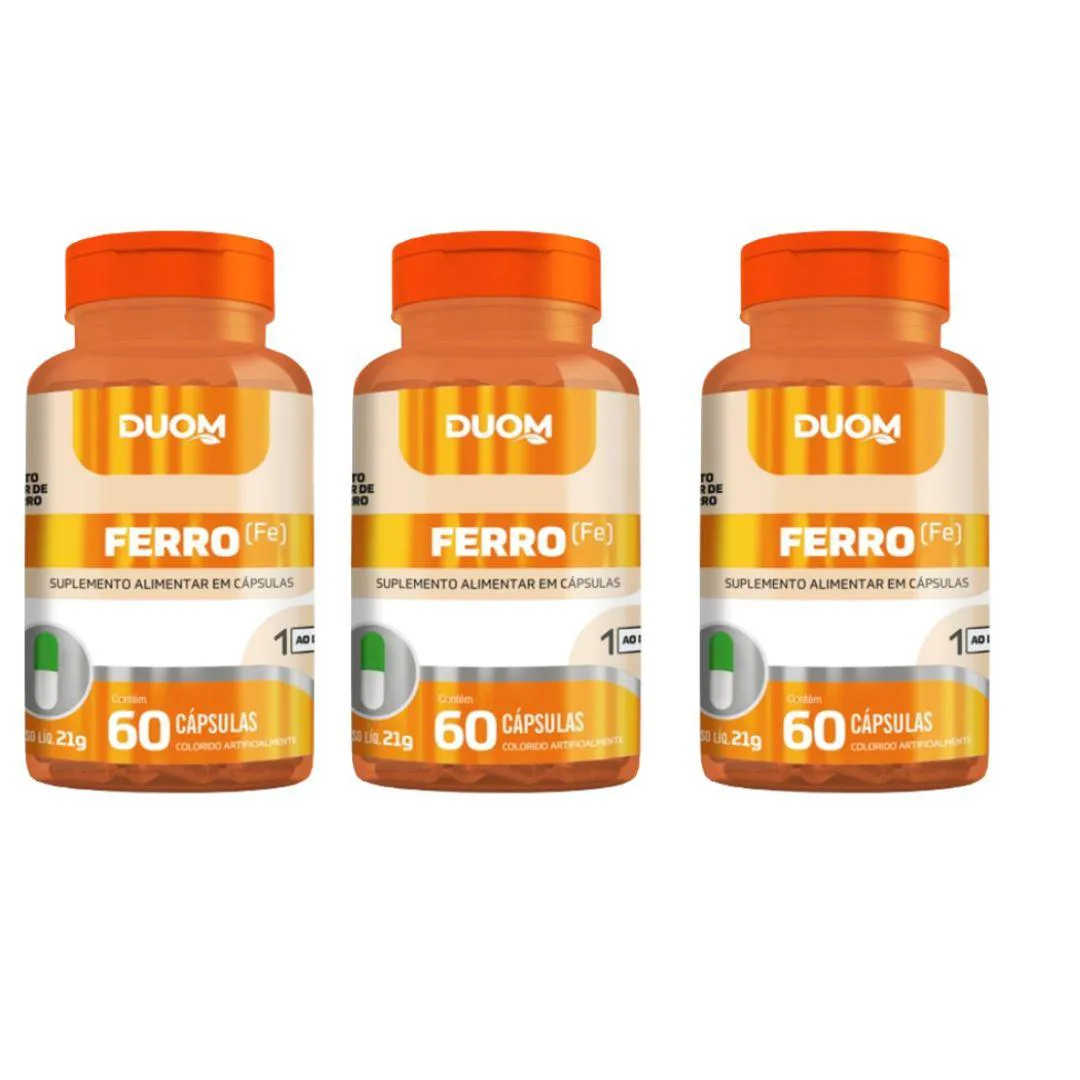 Kit 3un Suplemento Alimentar Ferro Quelato 60Cps - Duom