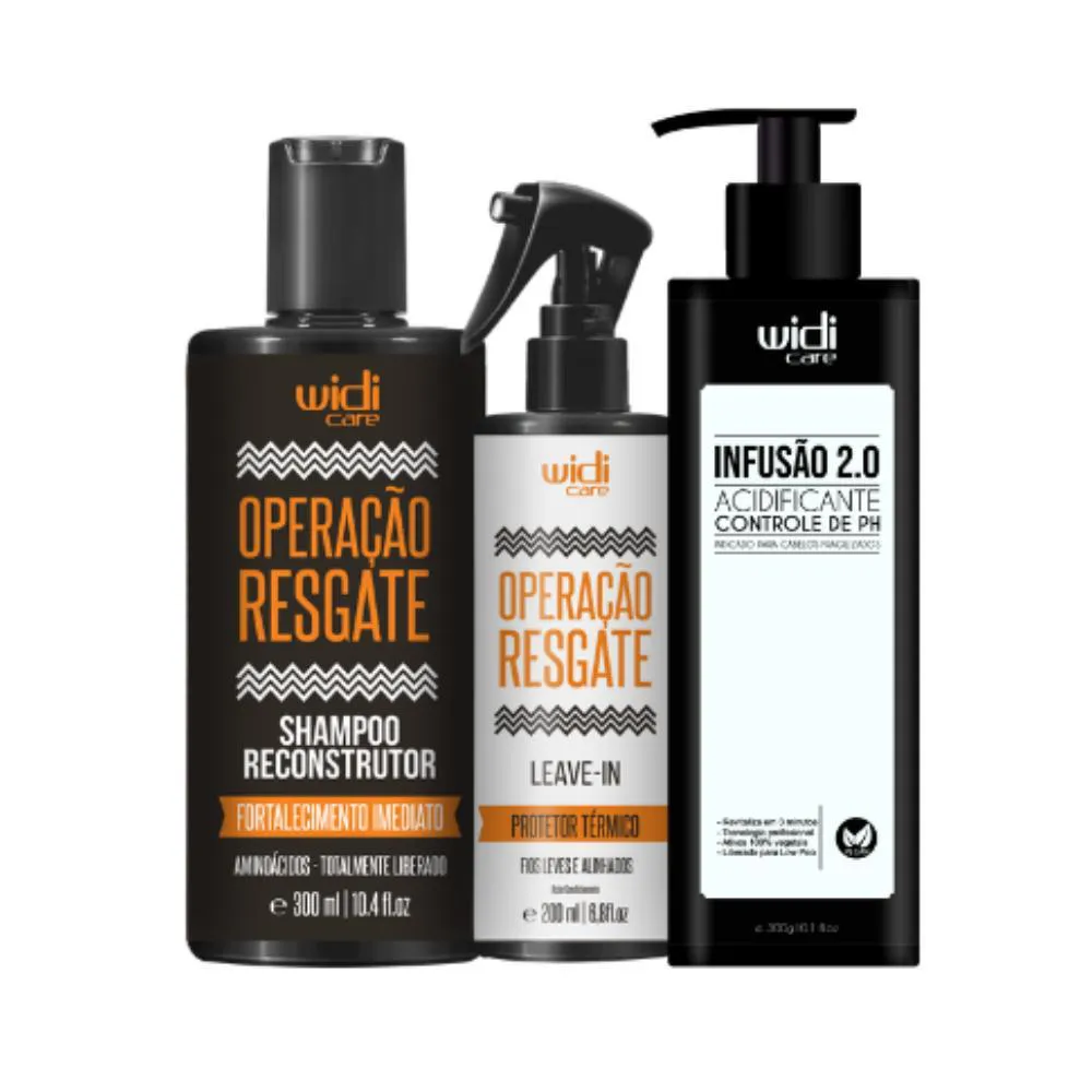 Widi kit Operação Resgate Shampoo Reconstrutor 300ml, Leave In 200ml, Infusão 2.0 acidificante 300g (3 produtos)