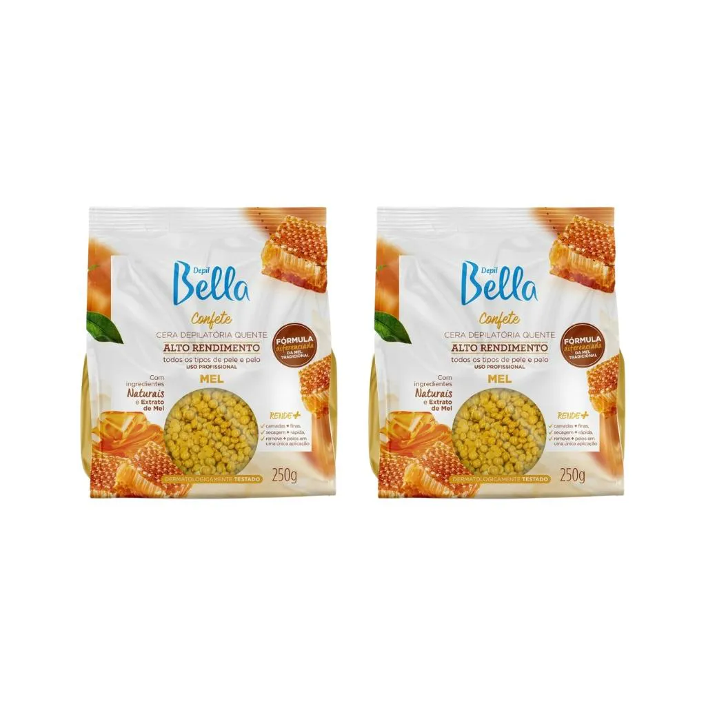DEPILATORIO DEPIL BELLA CERA CONFETE 250G MEL - KIT C/ 2UN