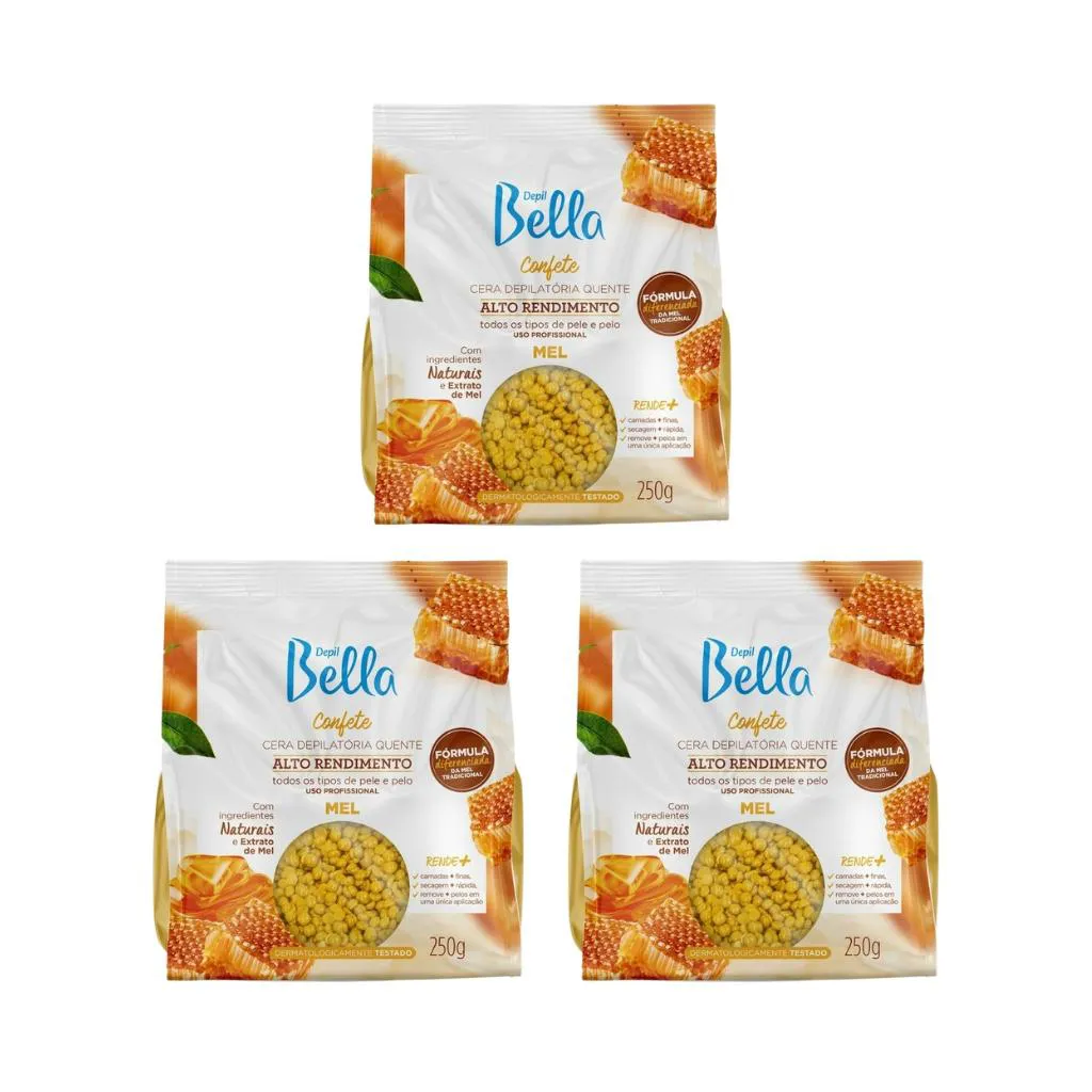 DEPILATORIO DEPIL BELLA CERA CONFETE 250G MEL - KIT C/ 3UN