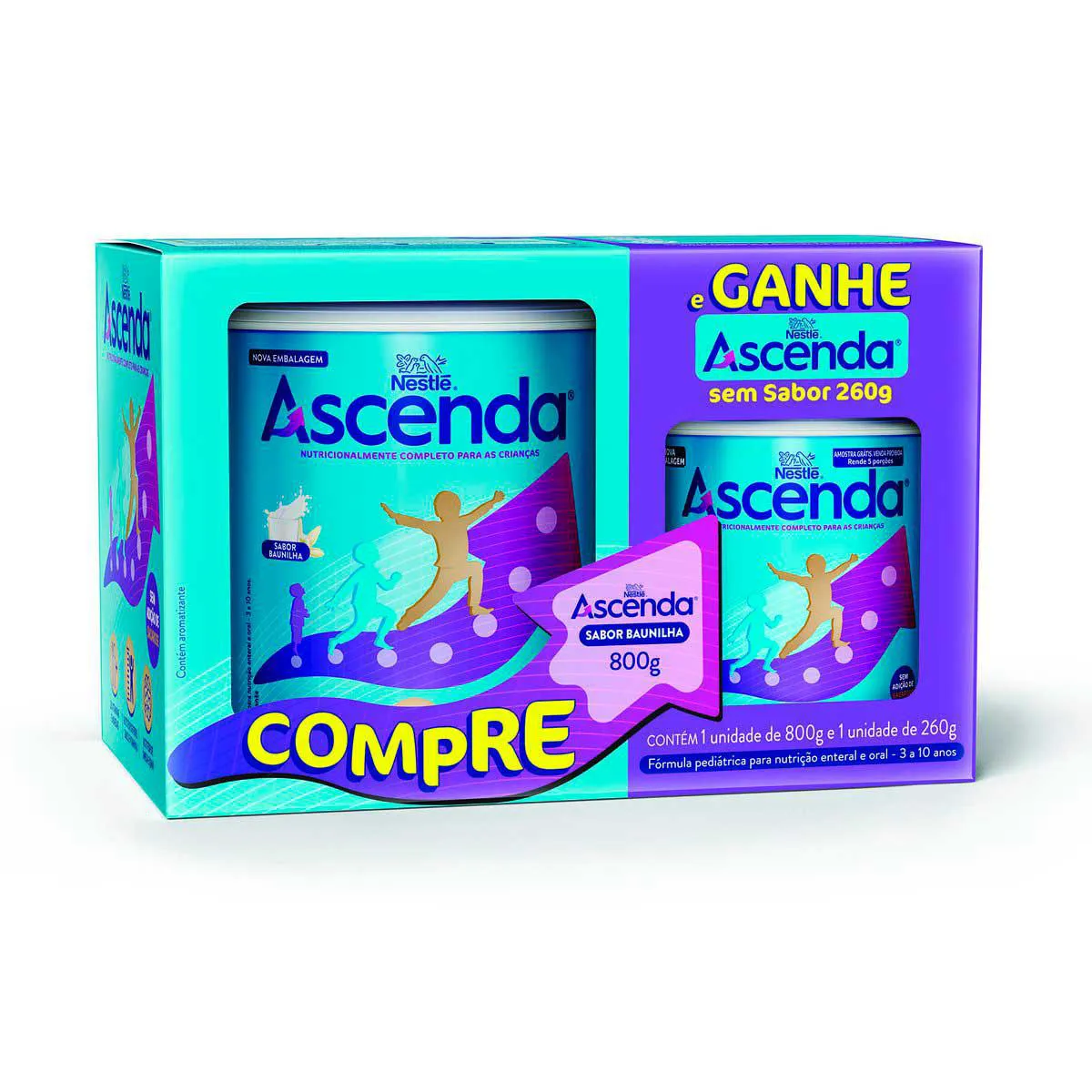 Kit Fórmula Pediátrica Ascenda Baunilha 800g + Ascenda Sem Sabor 260g