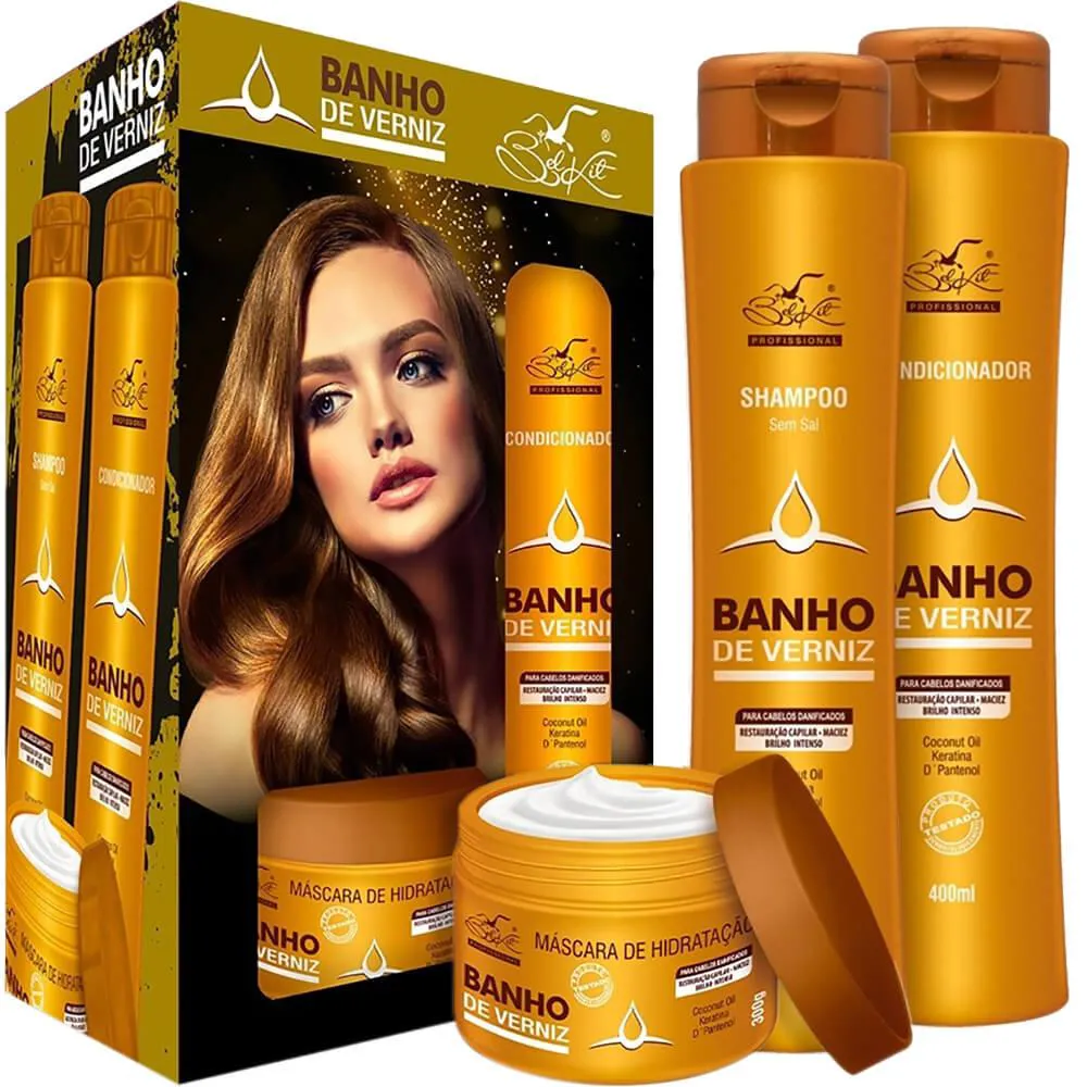 Belkit Banho de Verniz - Kit Revitalização Capilar Brilho Intenso (3 Produtos)