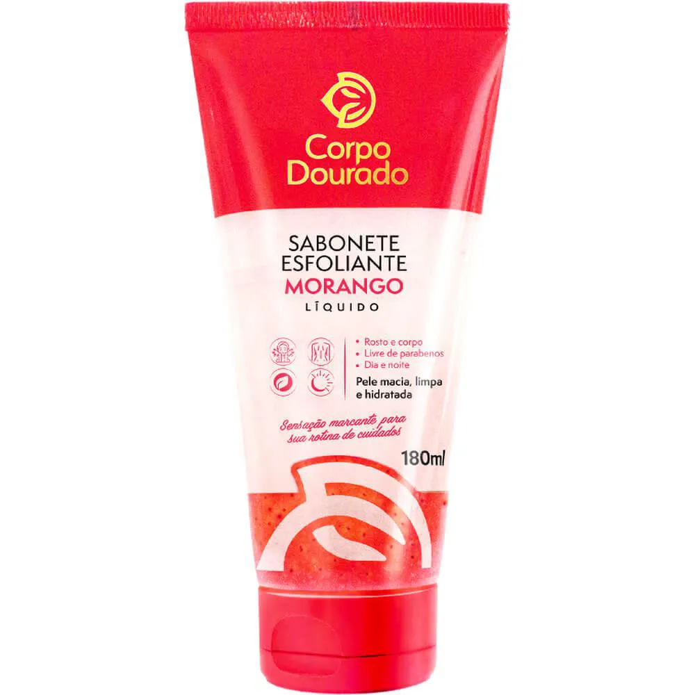Corpo Dourado - Sabonete Esfoliante Líquido Rosto e Corpo Morango 180ml