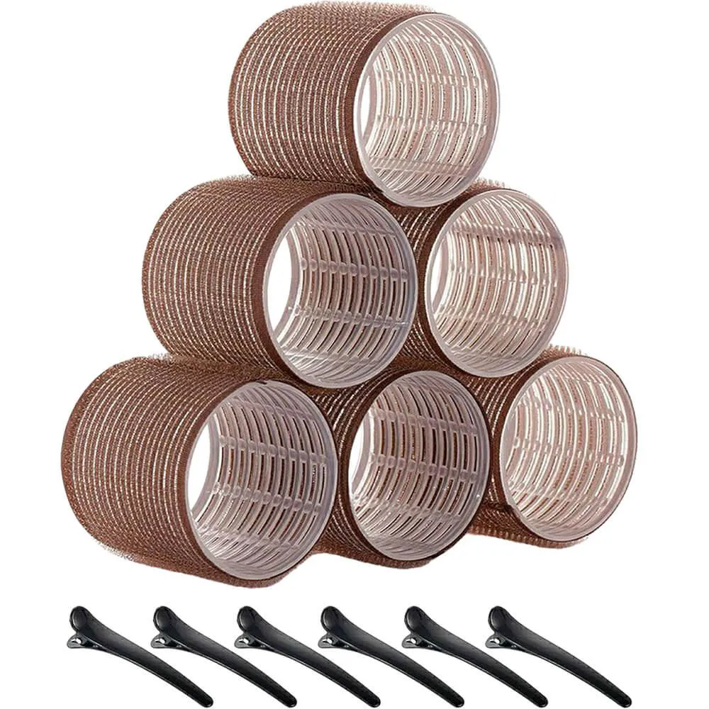 Kit Bobes de Cabelo com Velcro e Grampo 60mm Nº 8 Marrom (6 Peças)