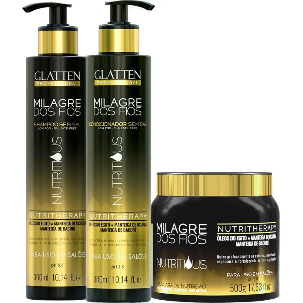 Glatten Milagre dos Fios Nutritious - Kit Terapia de Nutrição Trio (3 Produtos)
