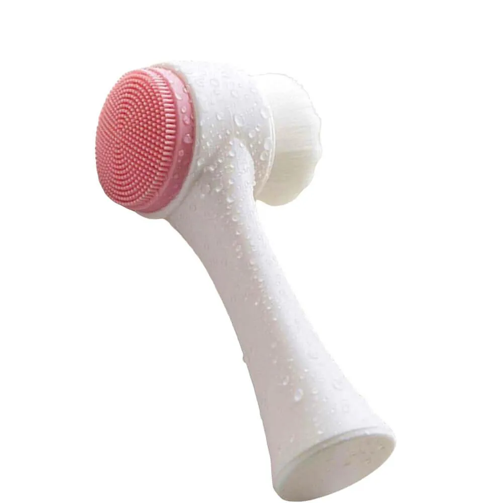 Bastão de Limpeza Facial 2 em 1 Pincel e Esfoliador Branco com Rosa