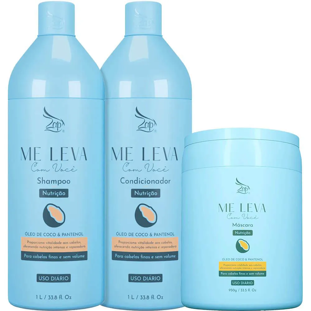 Zap Me Leva Com Você - Kit Nutrição Óleo de Coco e Pantenol Litro Trio (3 Produtos)