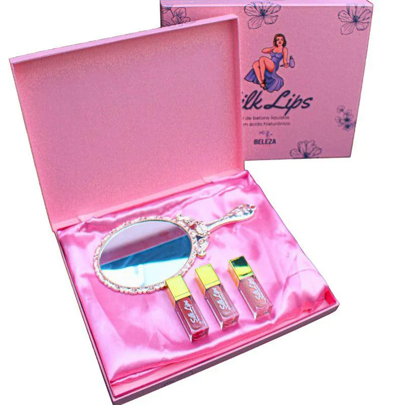KIT DE BATONS LíQUIDOS COM áCIDO HIALURôNICO E ESPELHO SILK LIPS BELEZA EXPRESS