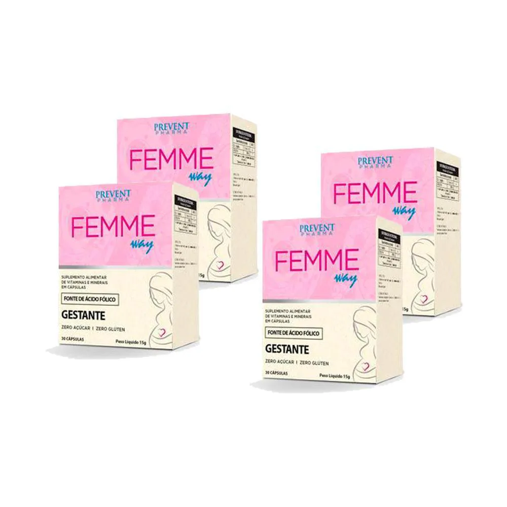 KIT 4X FEMME  GESTANTE 500MG C/30 CáPSULAS PREVENT PHARMA