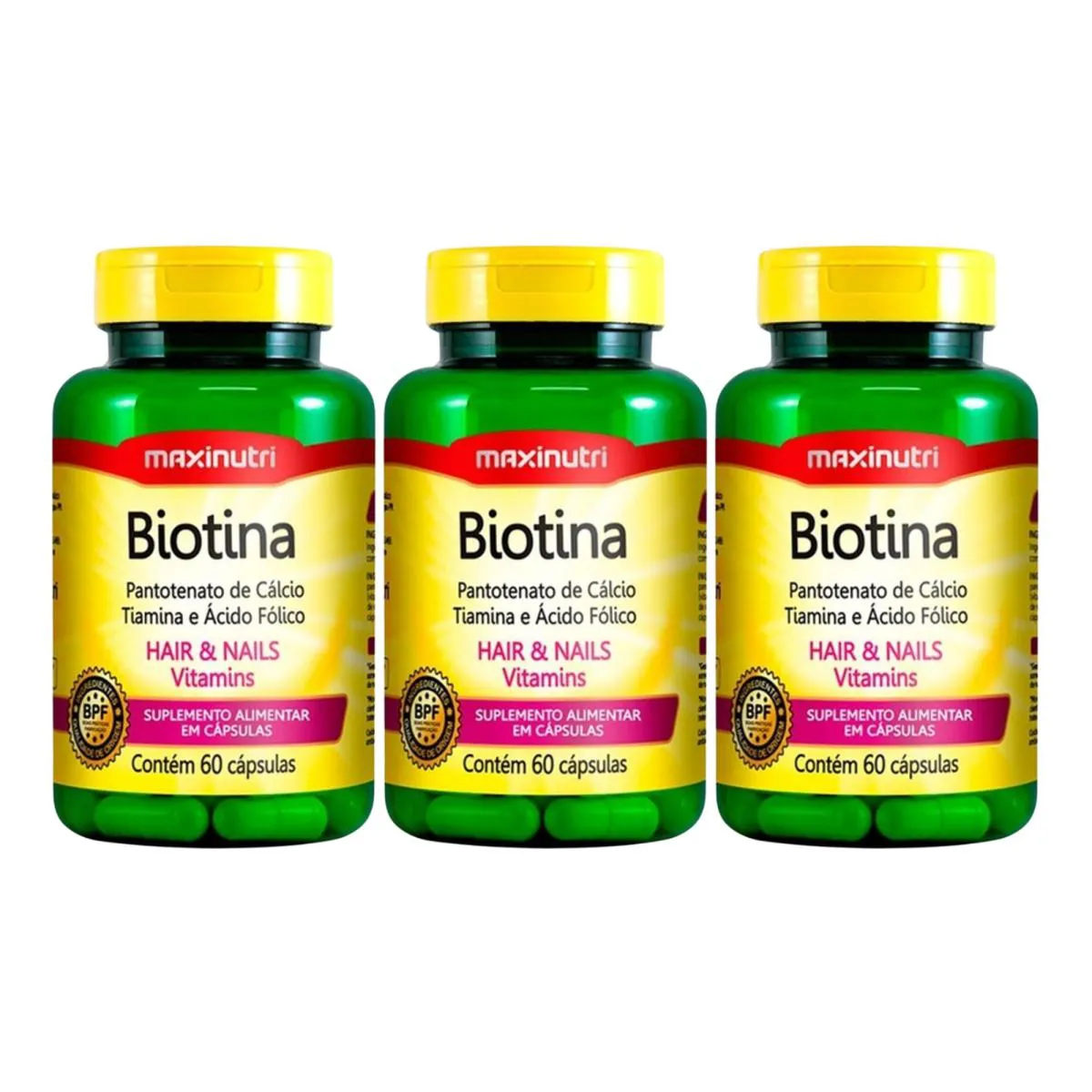 KIT C3 SUPLEMENTO BIOTINA VITALIDADE PELE CABELOS  MAXINUTRI