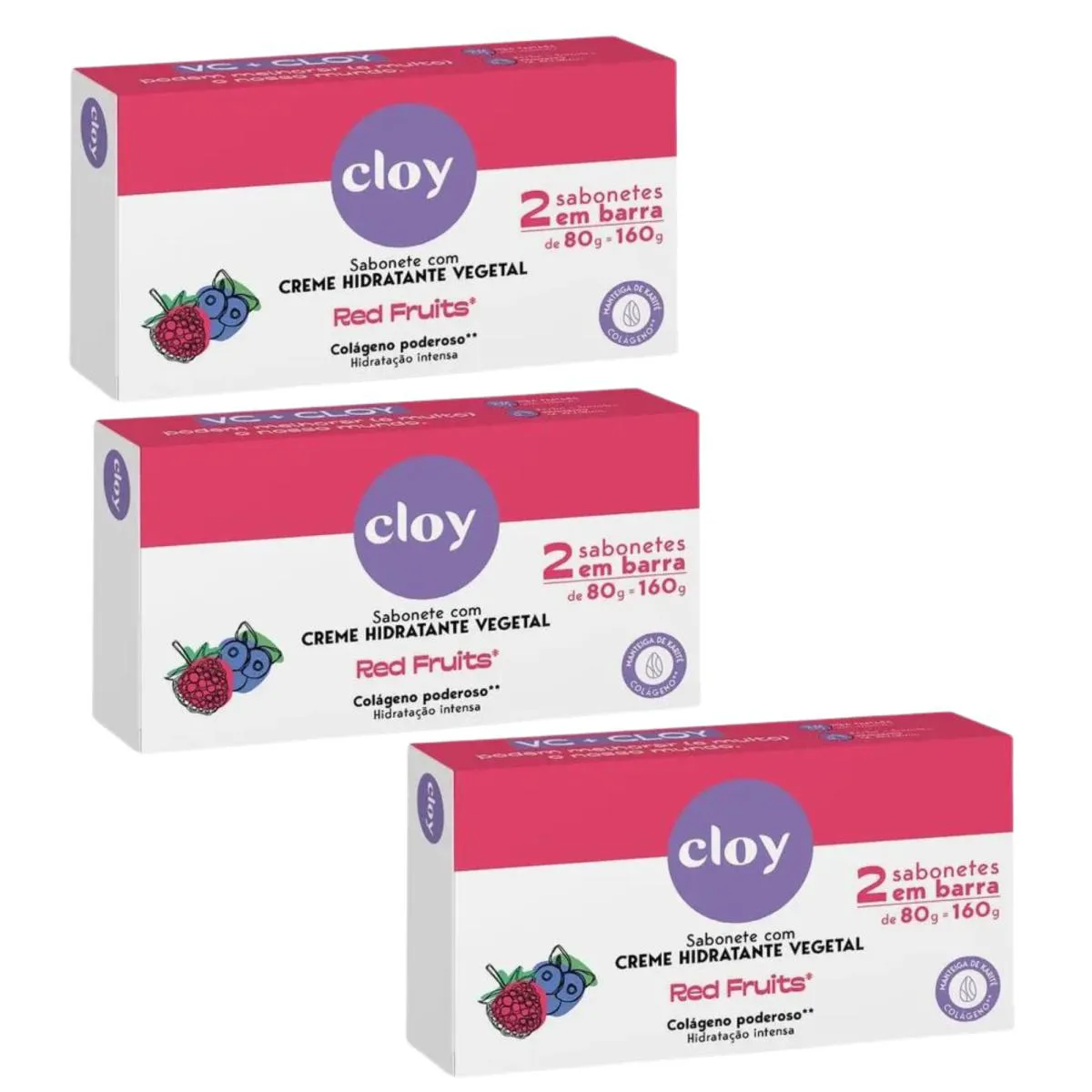 KIT C3 SABONETES BARRAS RED FRUITS HIDRATAçãO 2X80G - CLOY