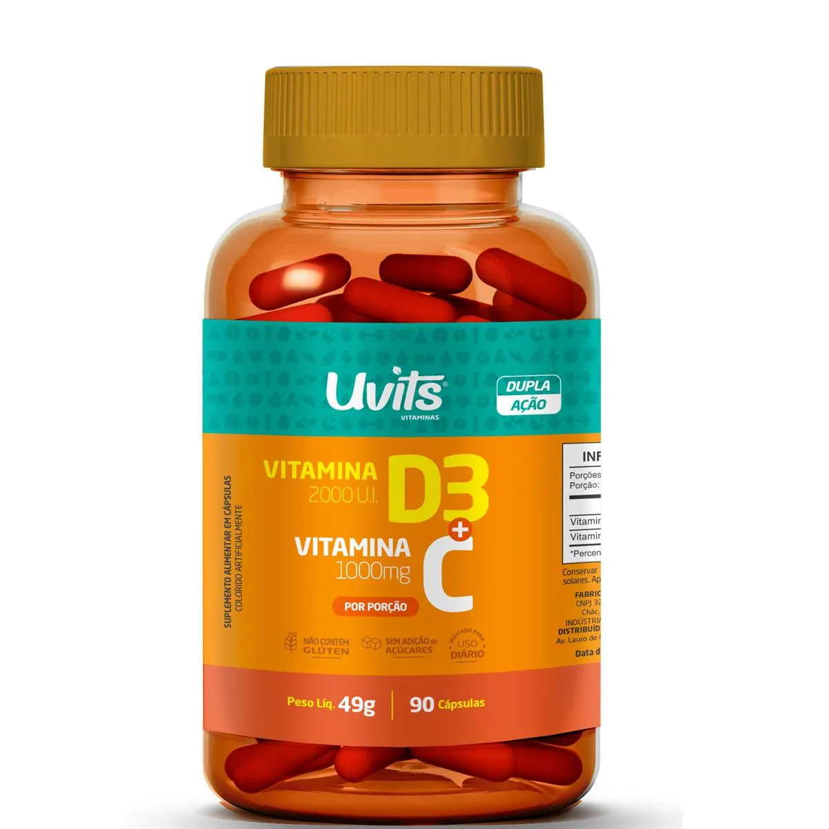 VITAMINA D3 2.000UI + VITAMINA C 1000MG 90 CáPSULAS SEM Sabor