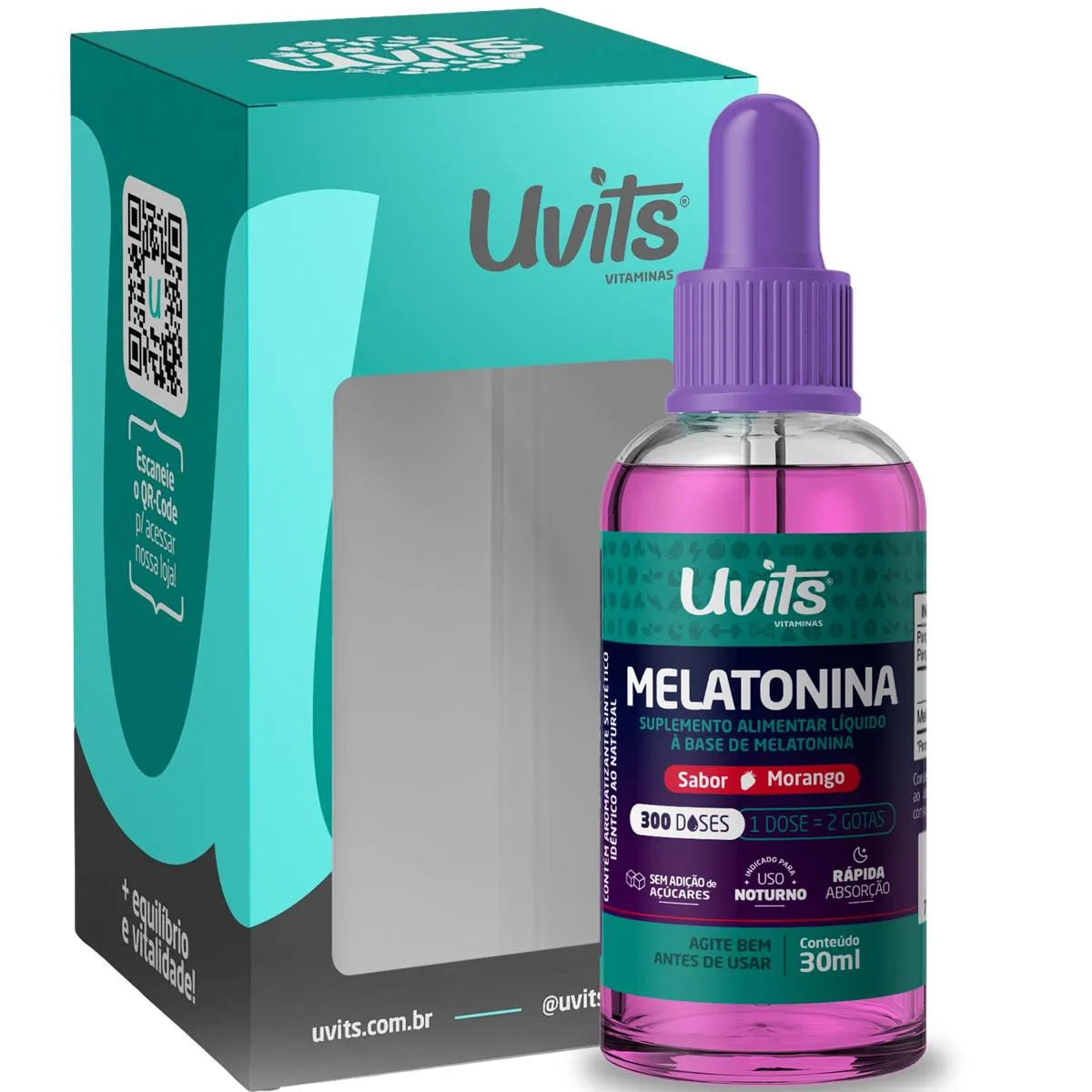 MELATONINA LíQUIDA 30 ML SUBLINGUAL - UVITS Morango