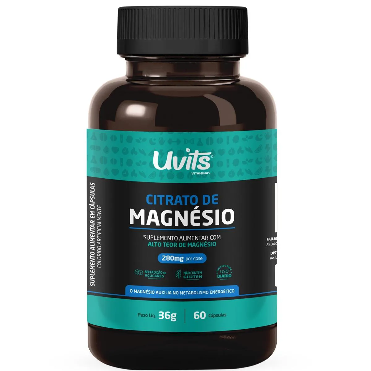 CITRATO DE MAGNéSIO 280MG 60 CAPS - UVITS SEM Sabor