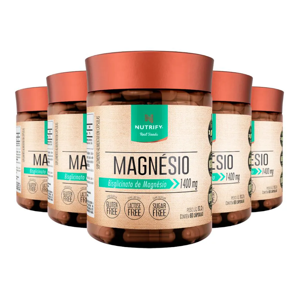 Kit 5 Magnésio 1400mg Nutrify 60 Cápsulas