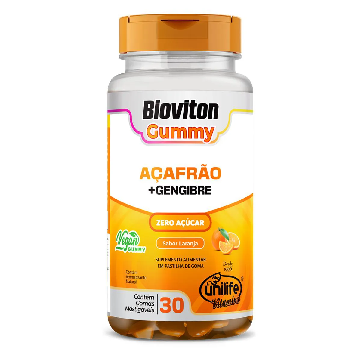 Gummy Açafrão + Gengibre Laranja Unilife 30 gomas