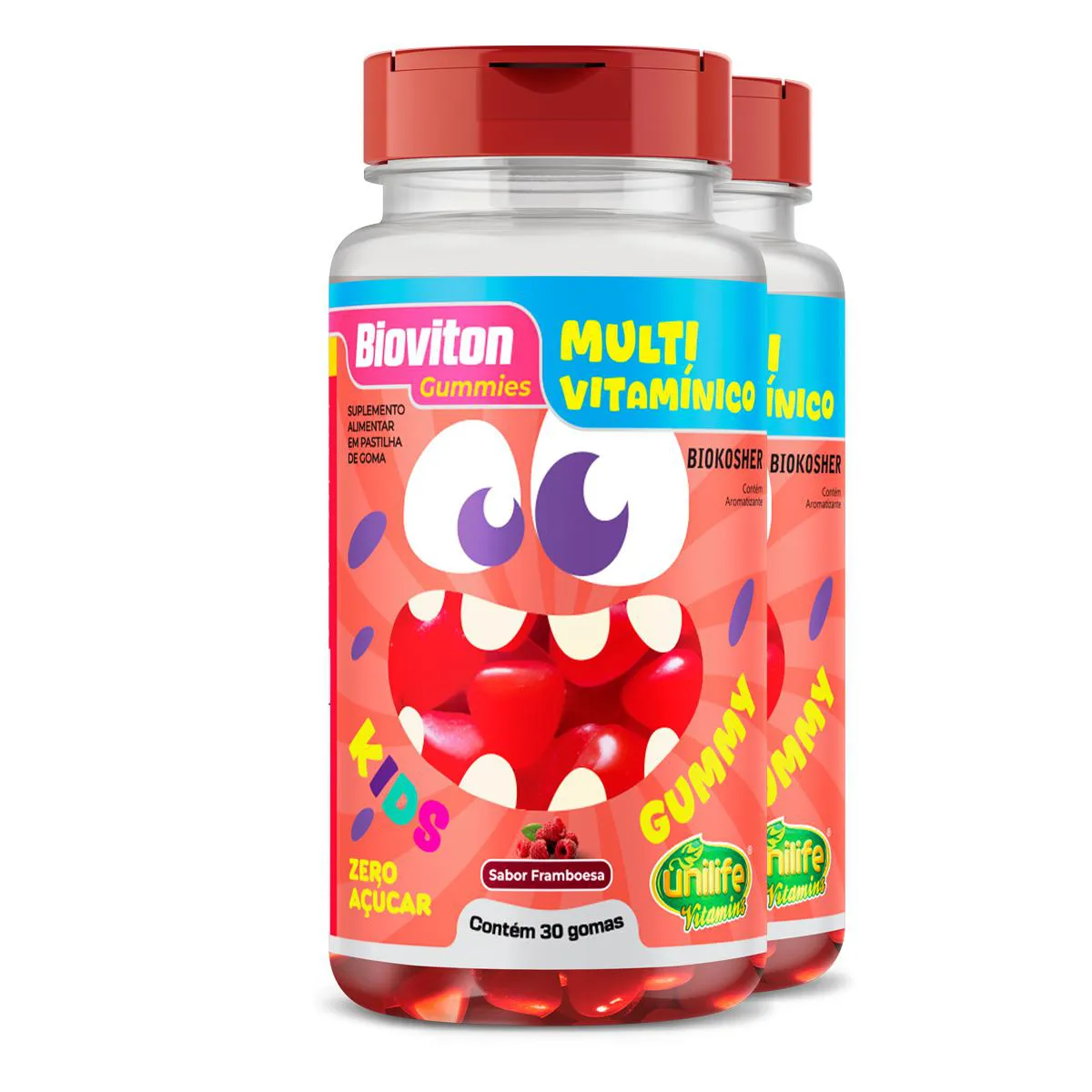 Kit 2 Gummy Kids Multivitamínico Unilife 30 gomas Framboesa