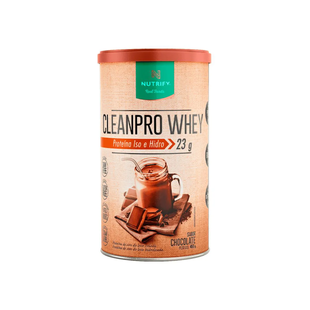 CleanPro Whey Isolado Hidrolisado Proteínas 450g  Nutrify Chocolate