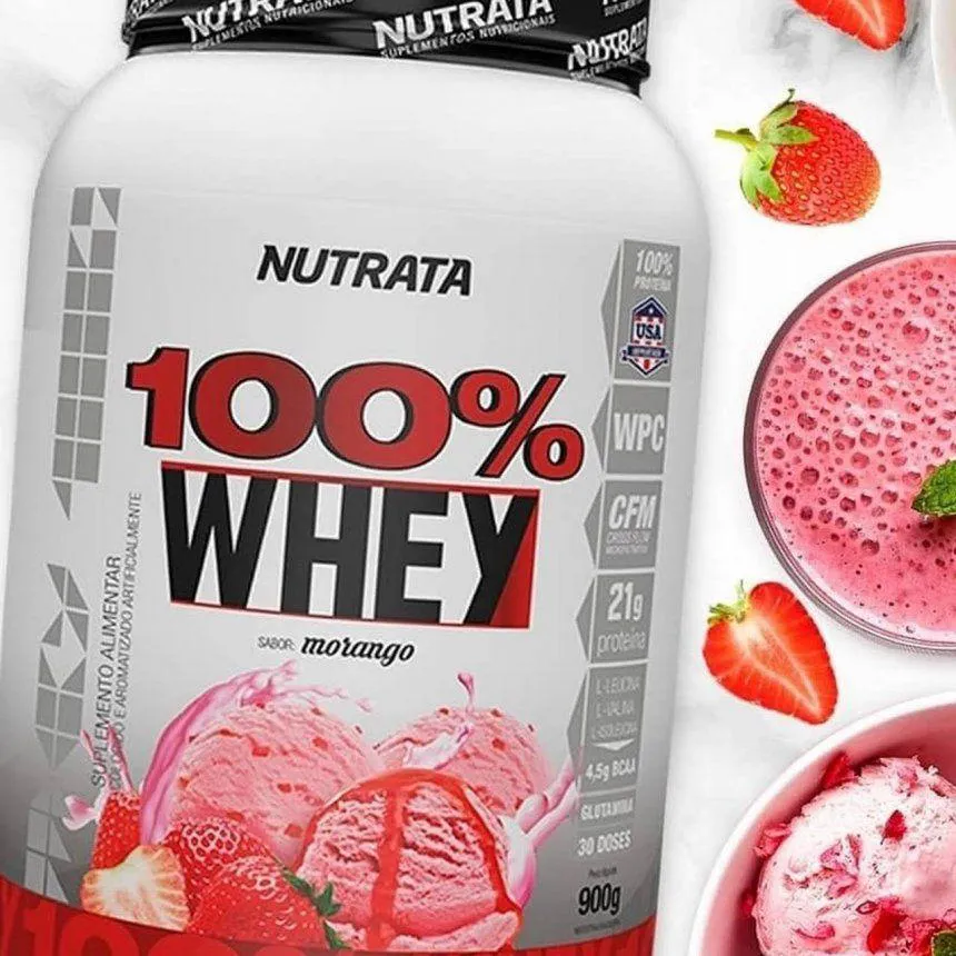 100% Whey (900g) - Sabor: Morango